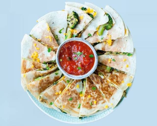 Broccoli and Mushroom Quesadilla.