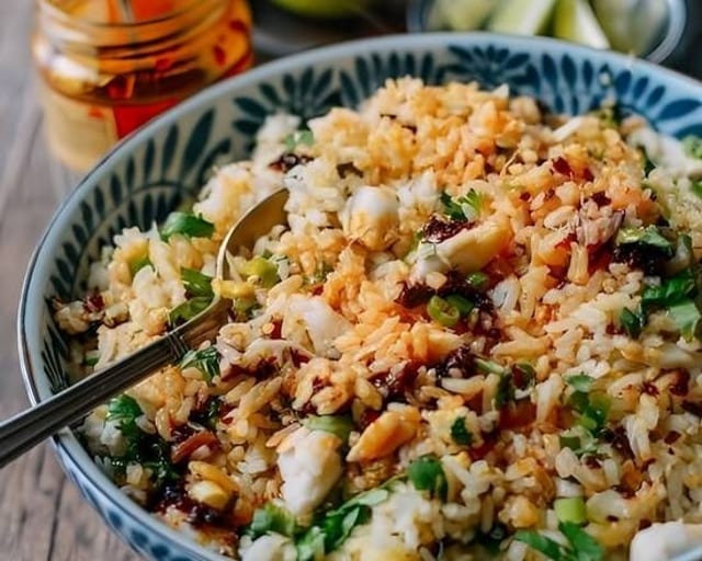 Crab Cake Over Rice.
